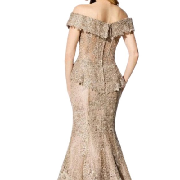 NWT Ivonne D ID900 Lace Mother of the Bride Dress Antique Gold Size 8 - Picture 3 of 6